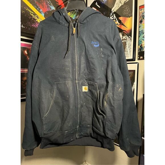 Carhartt Duck Canvas Navy Thermal Hooded Jacket - Picture 1 of 7